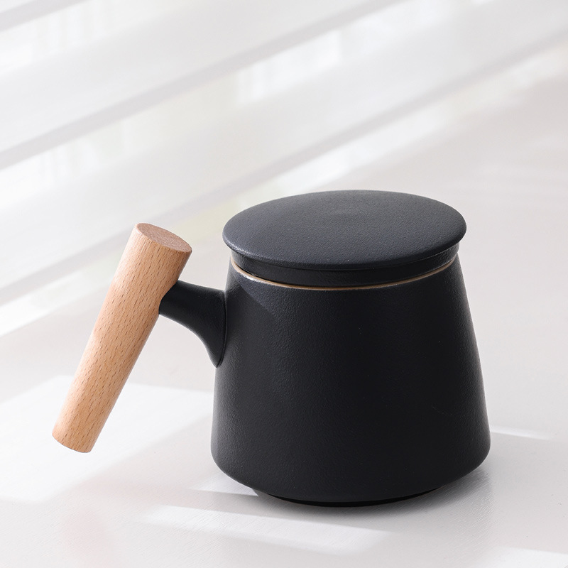 Taza elegante de tres piezas con taza de cerámica con filtro de té con tapa bolso portátil grabado LOGO nombre