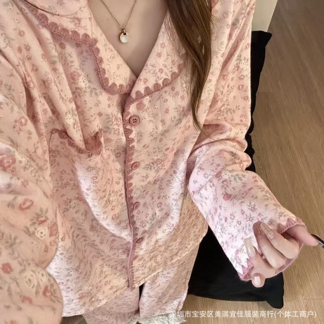 [長袖ズボン] 外国貿易insクロスボーダー韓国版パジャマ女性カーディガン甘美シンプル日系春秋代発