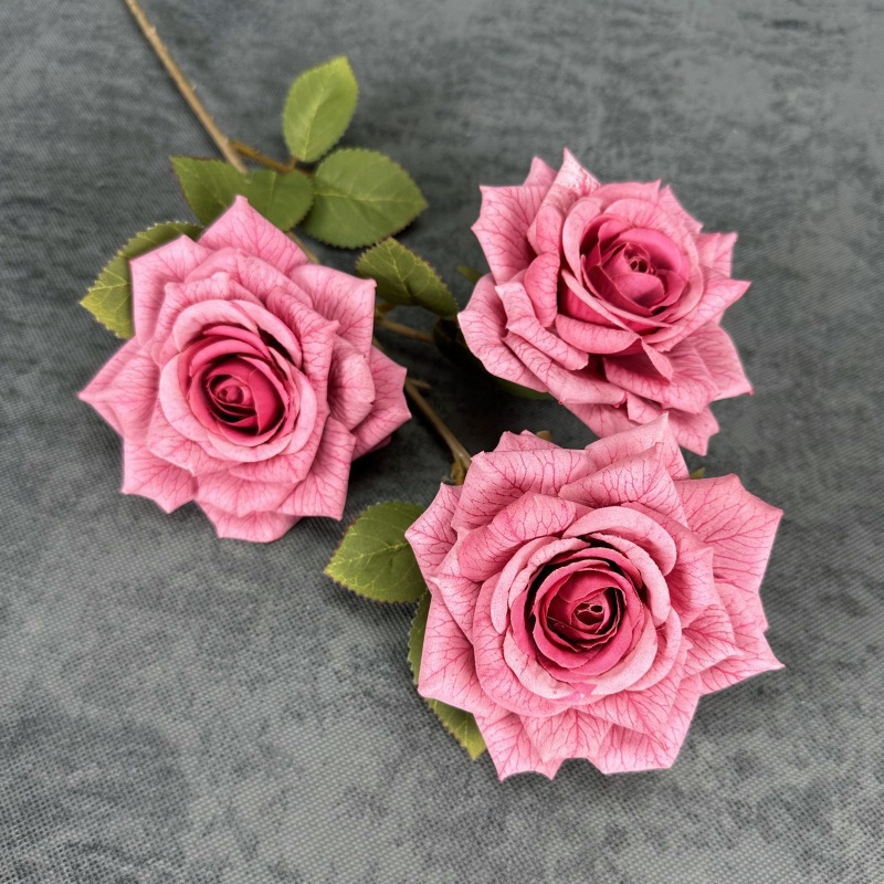Revestimiento de simulación malla 3 cabezas diamante rosa boda decoración del hogar decoración de flores falsas hechas a mano transfronterizas al por mayor