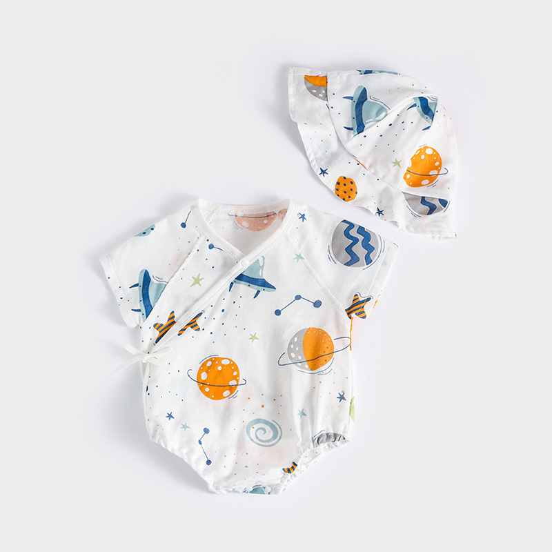 Bebé ropa de verano traje lindo niños y niñas bebé bambú algodón gasa mameluco verano fino recién nacido mono