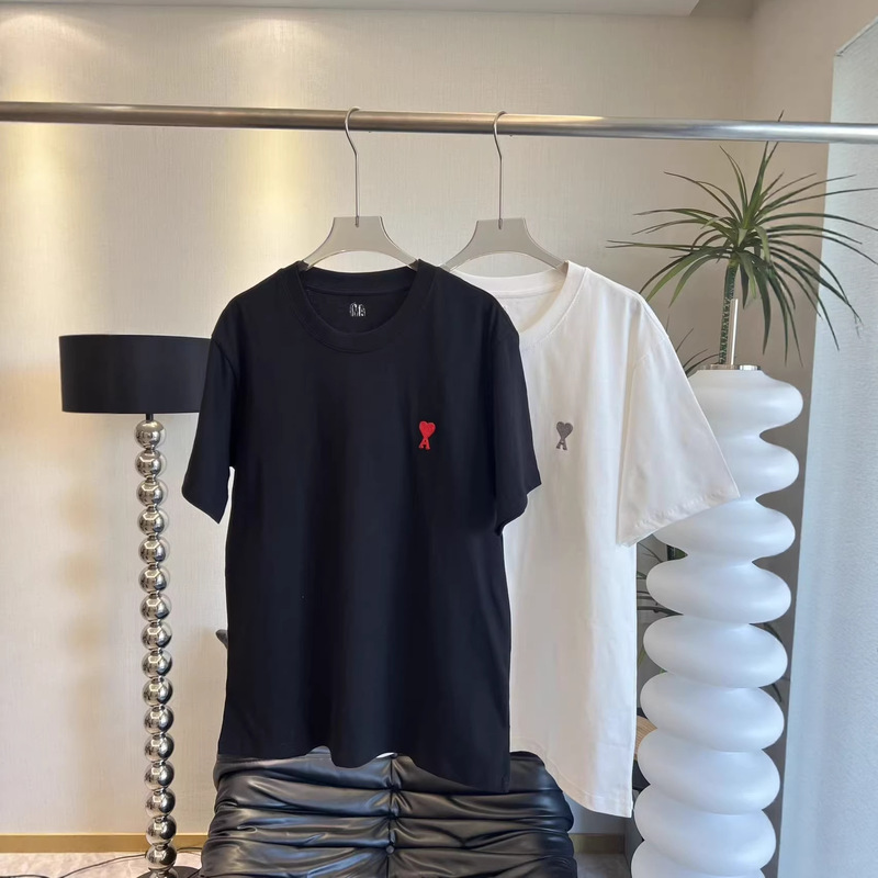 Am Love Heart Couple Style Short Sleeve T-Shirt Spring New Basic Loose Embroidered Round Neck Base Shirt Summer T-Shirt Am Love Heart Couple Style Short Sleeve T-Shirt Spring New Basic Loose Embroidered Round Neck Base Shirt Summer T-Shirt