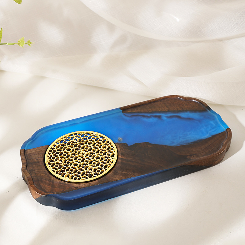 Nuevo chino epoxi resina seca burbuja Mesa negro nogal luz lujo hogar juego de té bandeja olla portavasos fruta bandeja