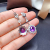 Ring with crystal with amethyst, pendant, earrings, set, nail sequins, platinum necklace, new collection, platinum 950 sample