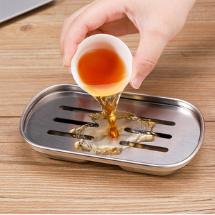 Stainless Steel Small Tea Tray Outdoor Portable Simple Rectangular Drain Tray Home Office Travel Single Tea Tray Wholesale