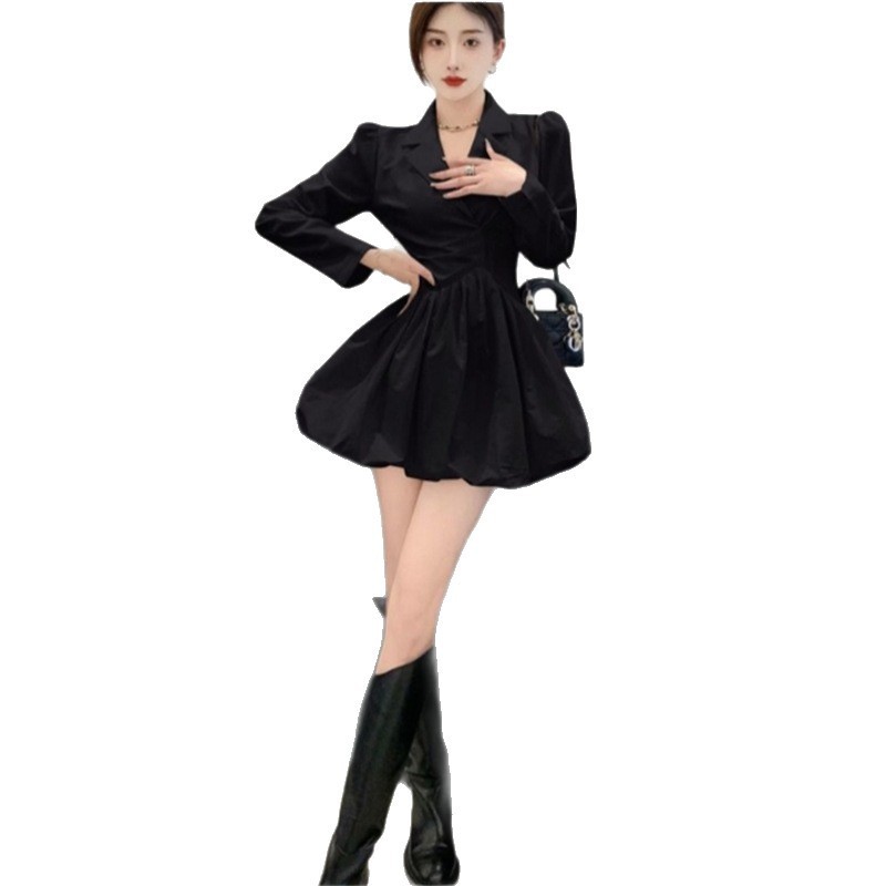 设计感小众白色西装连衣裙女2025新款春季收腰显瘦气质长袖短裙子|undefined