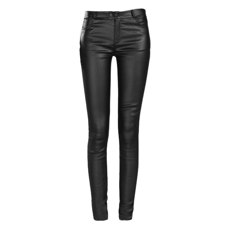 Leggings ajustados informales de cintura alta para mujer, de piel sintética fina con revestimiento de PU, para uso exterior, adecuados para llevar al aire libre.