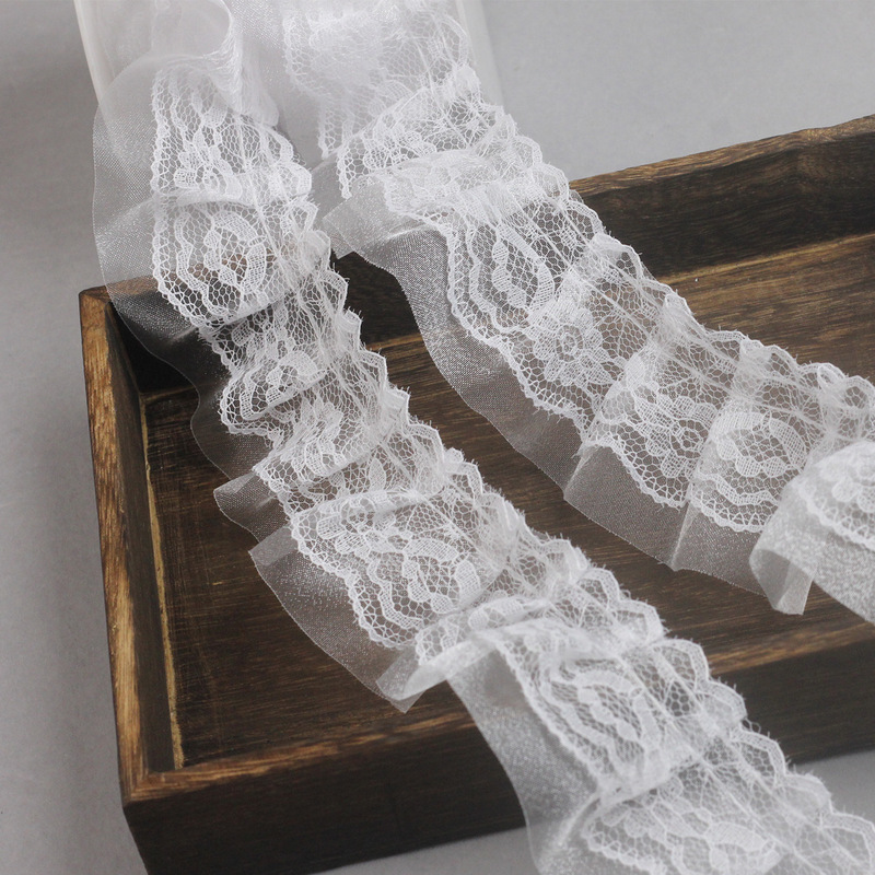 Spot 5cm double layer lace polyester yarn pleated toy doll decorative home textile fabric discount lace