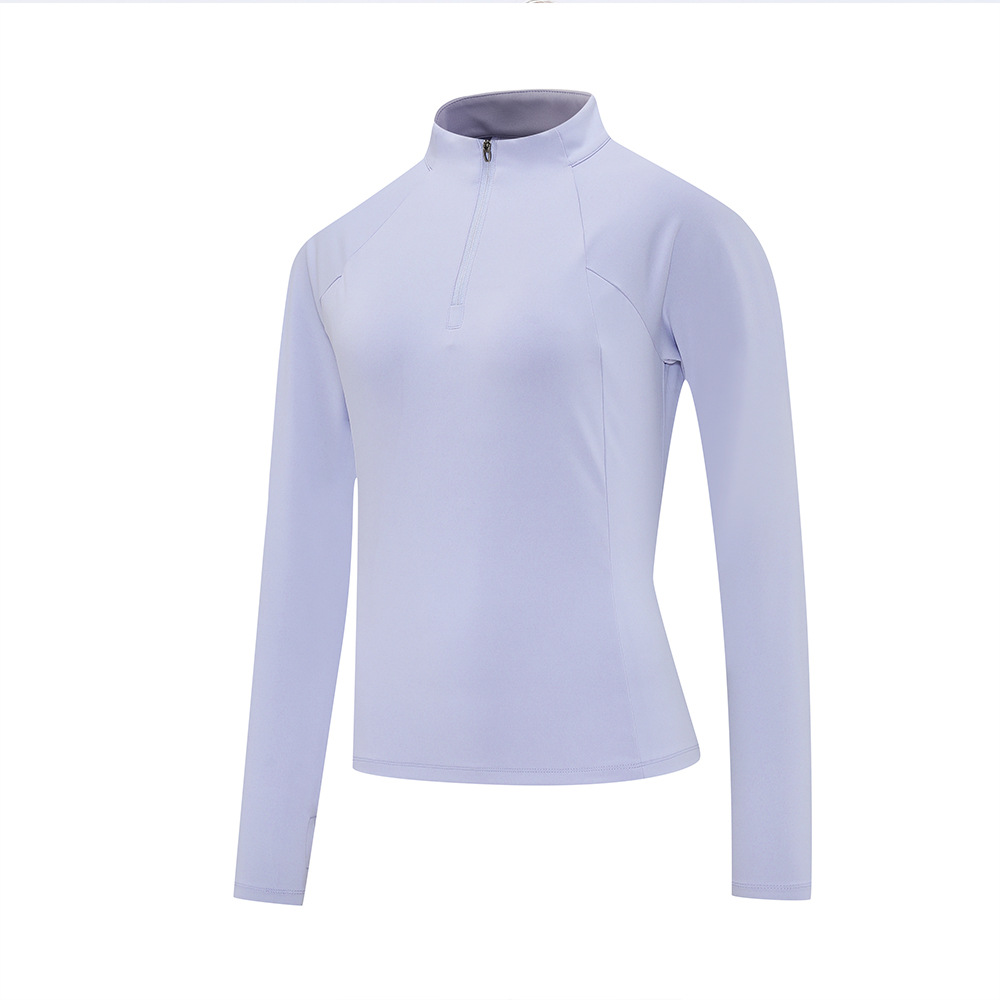 lulu camisa deportiva de yoga, cuello de mujer, delgado, medio cremallera, mangas largas desnudas, secado rápido, ropa de ejercicio al aire libre