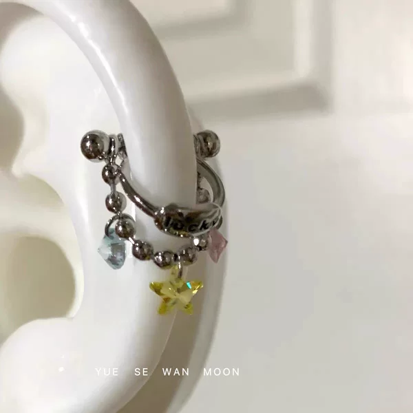 Sparkling Colorful Star Earrings for Women D-Shaped Ear Bone Rings Unique Colorfulful Girl Dopamine Titanium Steel Ear Bone Nail Earrings
