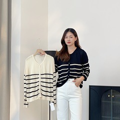 0904-152早秋高品质天丝亚麻开衫女上衣V领开衫针织衫女