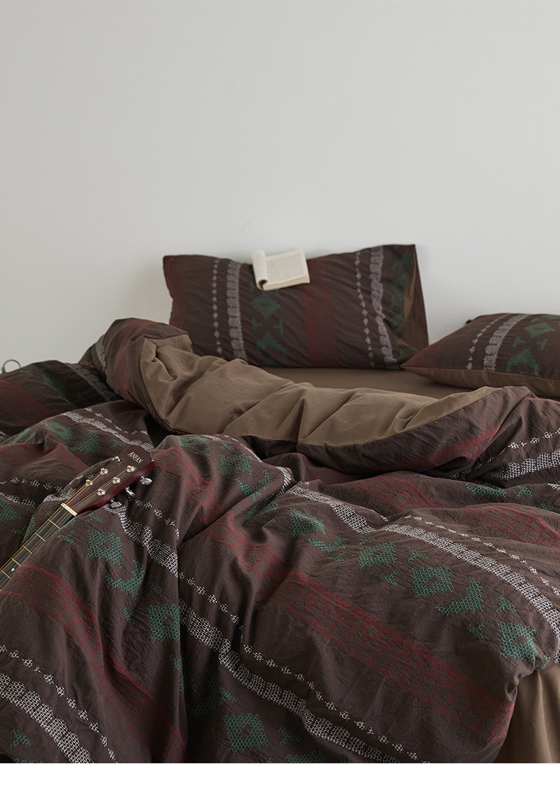 Conjunto de cama nórdico acolchoado fair isle em algodão_voghion.com