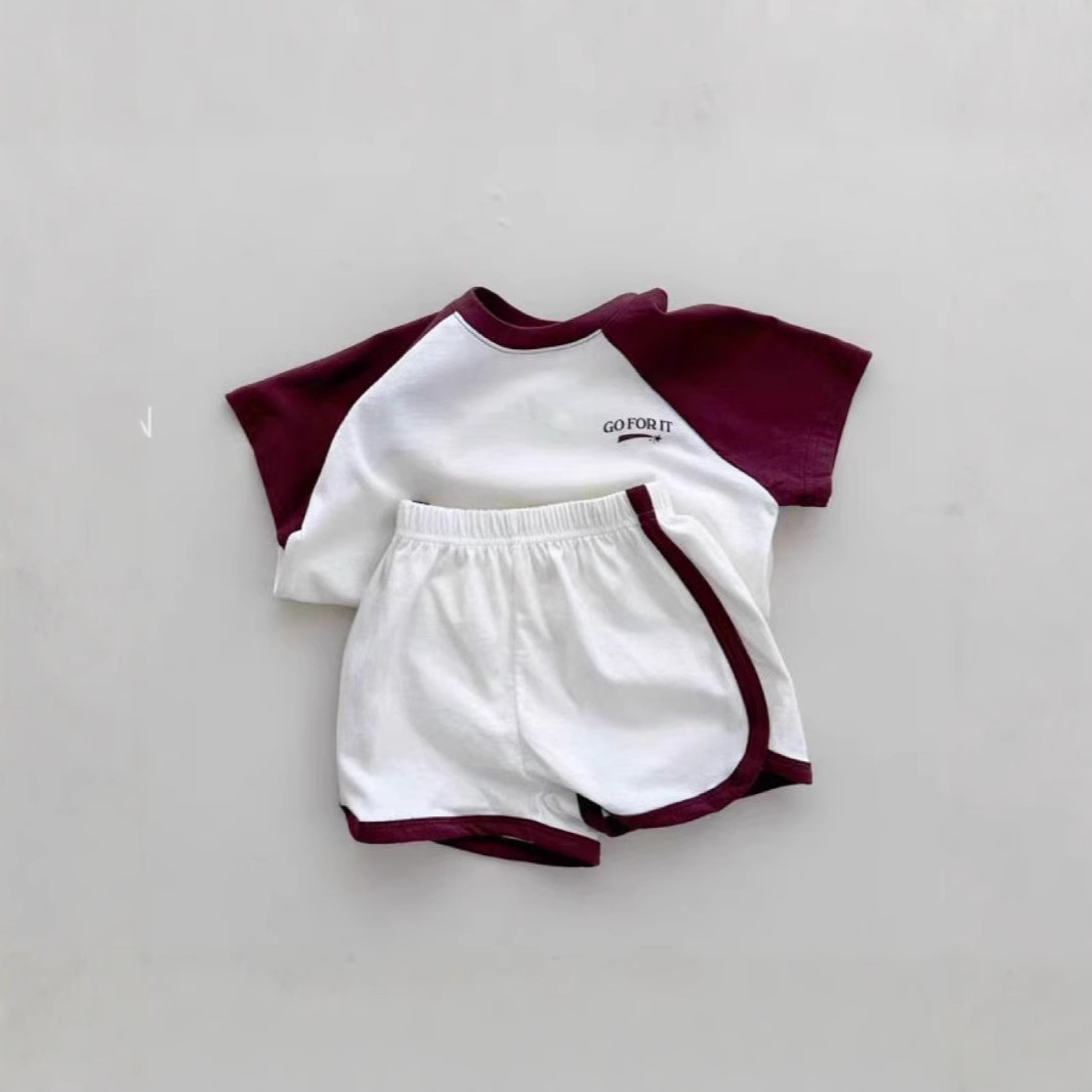 ins韩版拼接袖男女宝百搭时尚T桖+短裤英文字母流星图案短袖套装