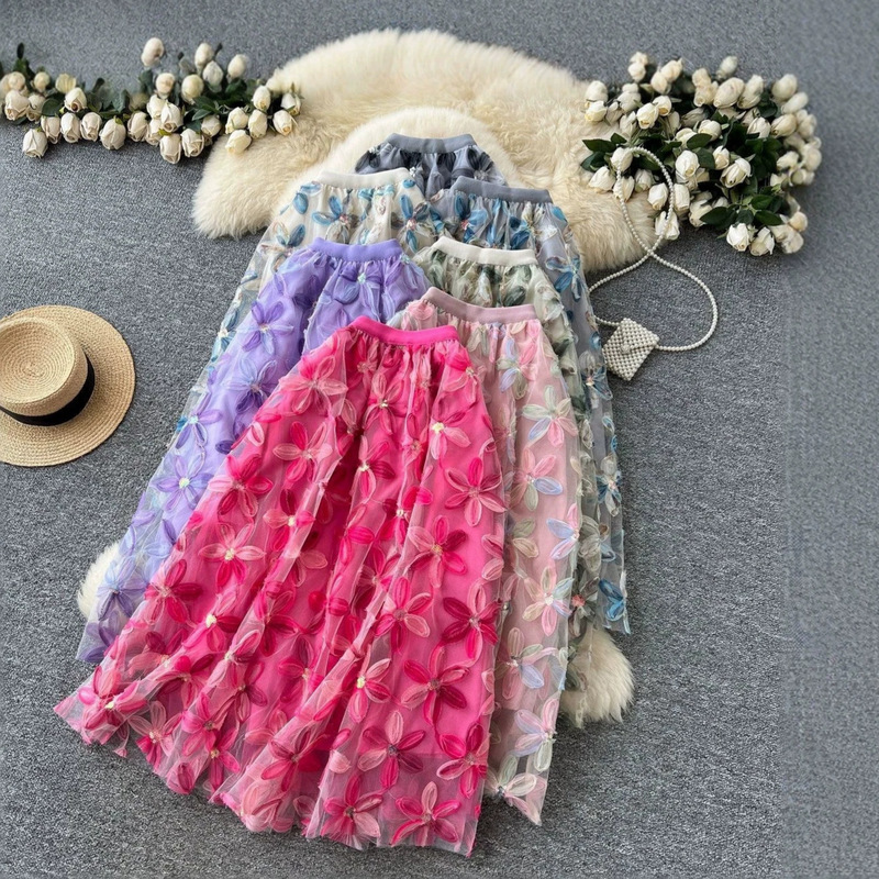 2026 Heavy-Duty Floral Sequin Fairy Gauze Skirt 2025 Autumn New Style Hip-Covering Long Umbrella Skirt A-Line Skirt 2026 Heavy-Duty Floral Sequin Fairy Gauze Skirt 2025 Autumn New Style Hip-Covering Long Umbrella Skirt A-Line Skirt