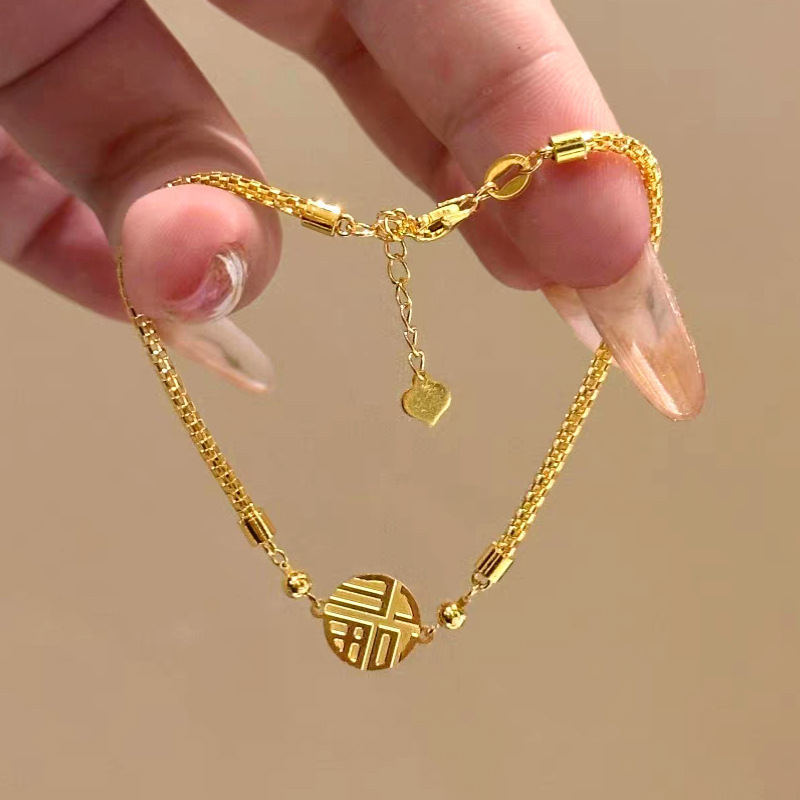 Silin Explosive Fortune Bracelet Women's Golden Light Luxury High-end Temperament Bracelet New All-match Tag Bracelet Jewelry