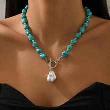 跨境爆款复古松石吊坠波西米亚串珠民族风首饰绿松石项链耳环套装