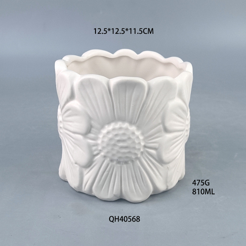 Cerámica blanca pura flor en relieve jarrón de flores de alto nivel de arte francés inswind ornamentos creativos jarrón de flores transfronterizos