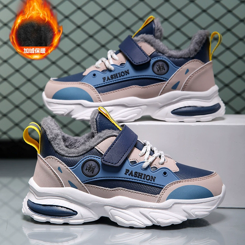 Non-slip demi-season children's sports shoes for boys, fleece keep warm footwear, soft sole, for teenagers, wholesale