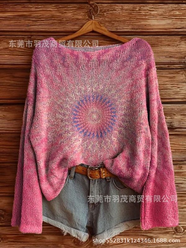 独立站新款高领卫衣仿毛衣 秋冬季碎花圆领宽松毛衣2|undefined