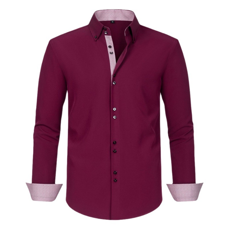 Cross-Border Four-Way Stretch Men's Shirt Polka Dot Color Matching Design Double-Breasted Shirt Men's Amazon Hot Style