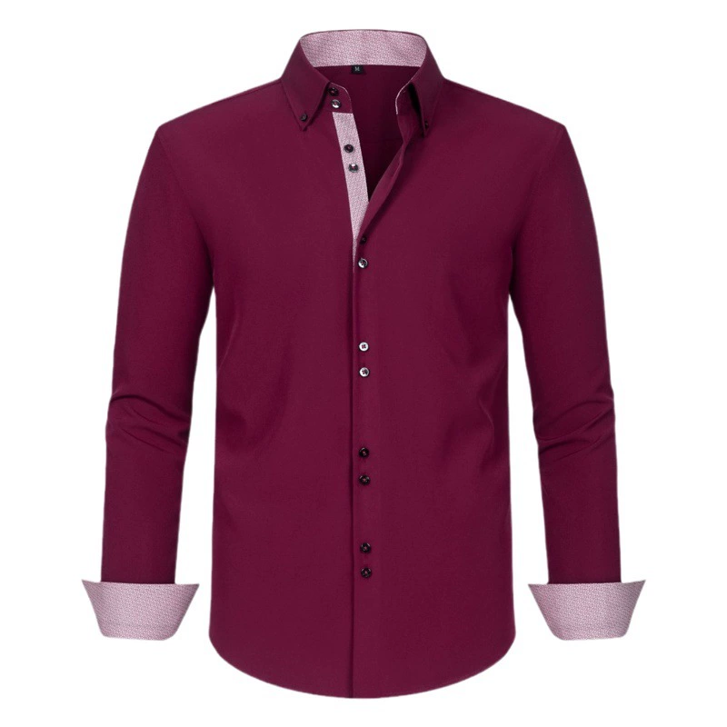 Трансграничная эластичная Мужская рубашка с четырьмя Сторонам, дизайн в горошек, соответствующий цвету, двубортная рубашка, мужская рубашка на Amazon, горячая распродажа