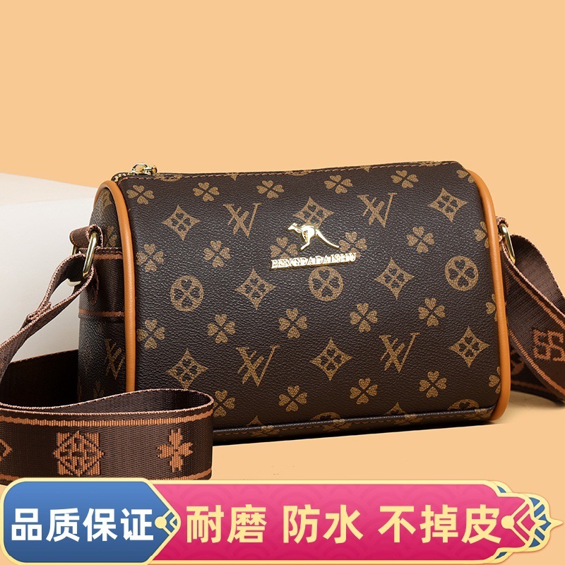 专柜轻奢真皮质感女士枕头包2024新款时尚印花百搭宽带单肩斜挎包
