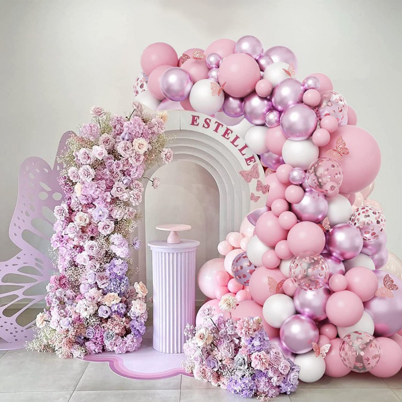 Arco a catena con palloncino viola chiaro in metallo rosa, set con tema di compleanno a croce, decorazione per feste di matrimonio e sala per matrimoni_voghion.com