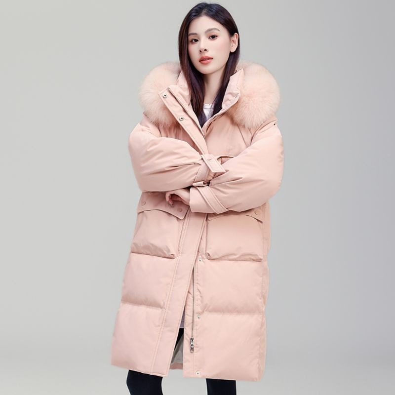 Fox Fur Collar Winter down Jacket Women's Mid-Length Fashion Warm White Duck down Thickened New Jacket