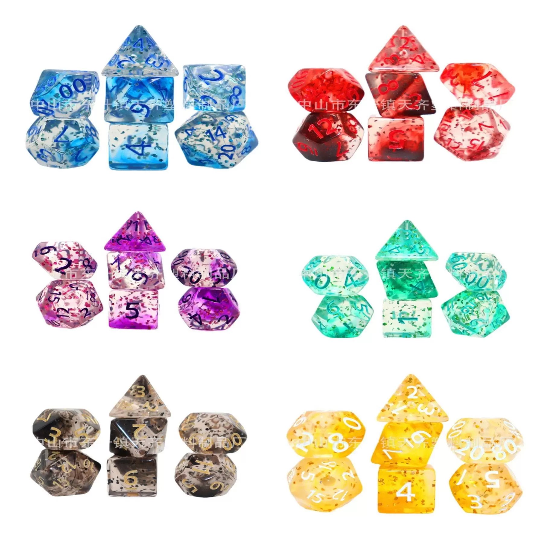 厂家直供飘丝双色变色龙7粒桌游套装骰子彩色闪点星空亚克力骰子