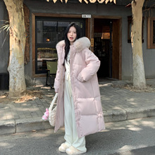 中国街羽绒服女中长款狐狸毛领2025冬新款加厚宽松保暖白鸭绒外套
