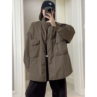 欧货大口袋立领棉衣外套女秋冬新款休闲百搭宽松韩系轻薄棉服上衣