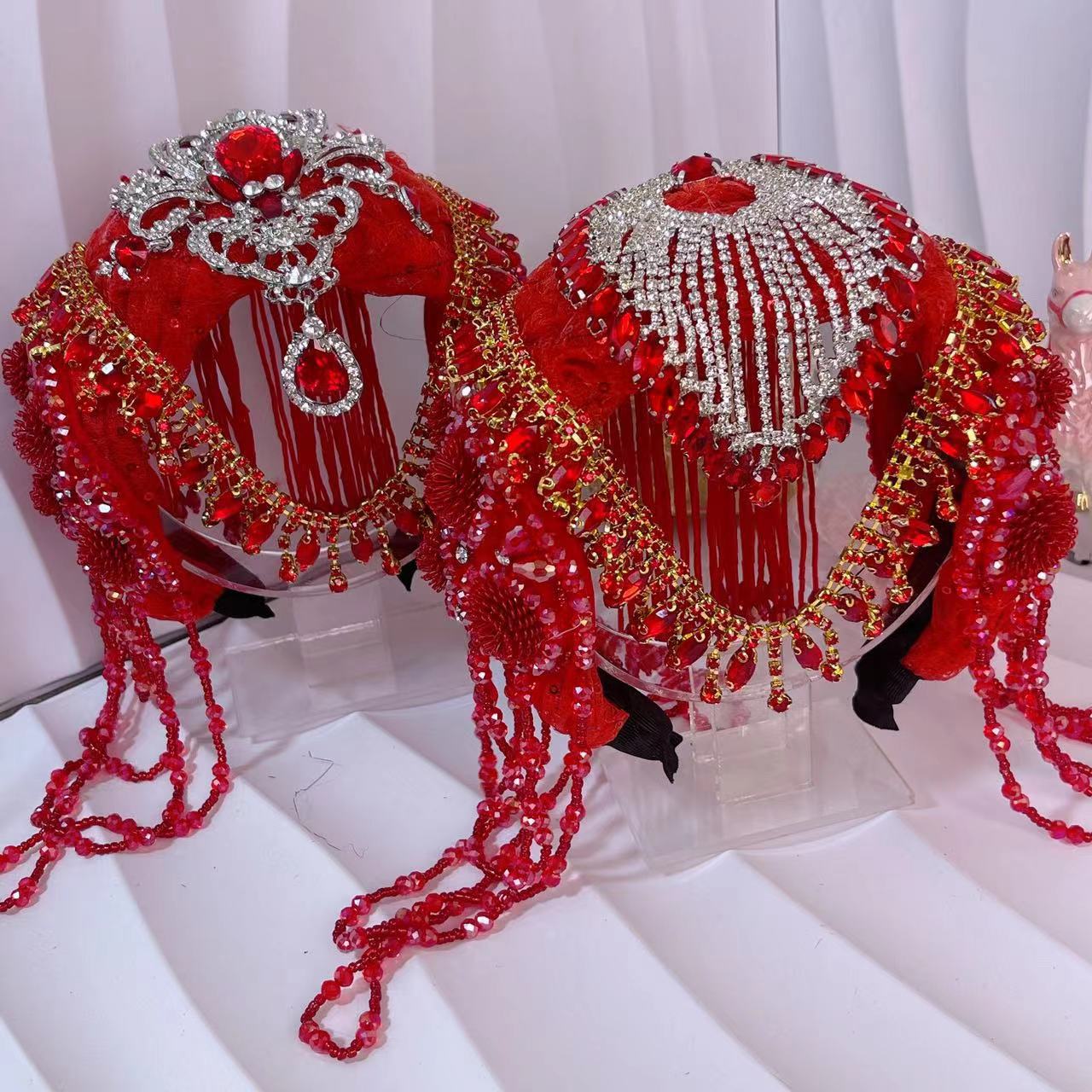 Popular Exaggerated Explosions Yangko Red Pendant Love Double-sided Long Tassel Hair Band 9955