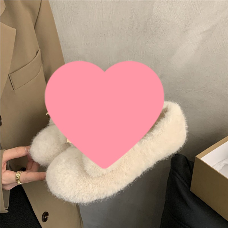 一脚蹬豆豆鞋女冬季加绒棉鞋2025新款蝴蝶结毛毛鞋外穿加绒棉鞋女