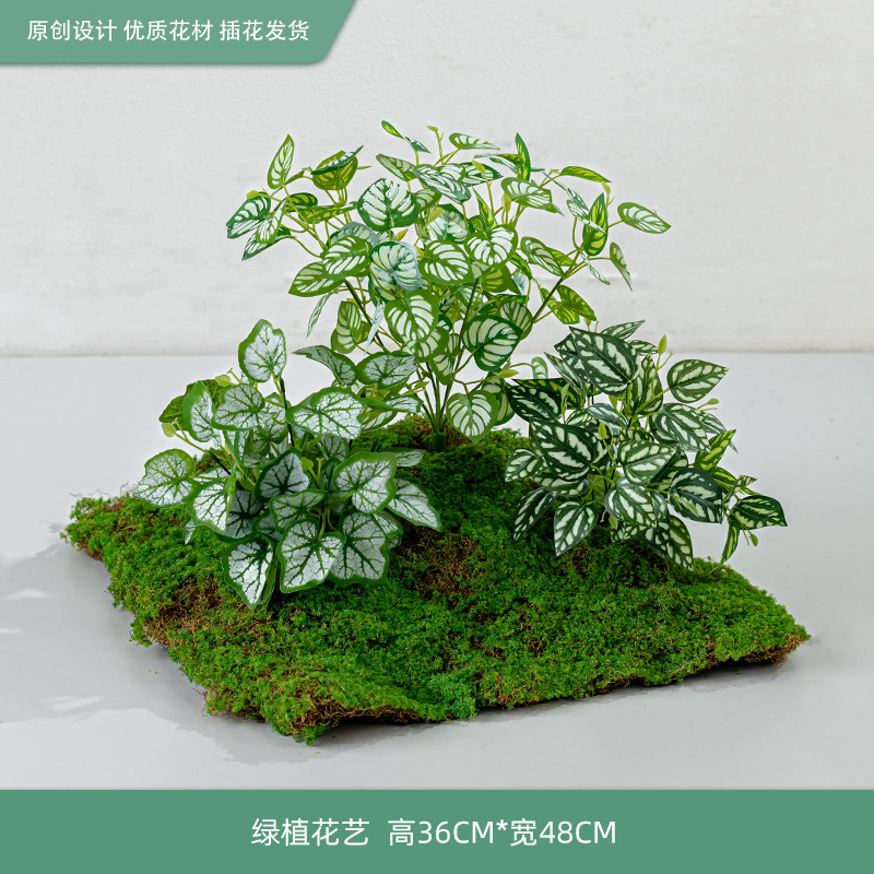 模擬苔と緑の植物造園、ハイエンドの軽い豪華なマイクロランドスケープ、屋内偽植物、床置きのバイオニック装飾アレンジメント盆栽|undefined