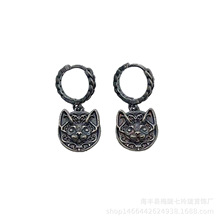 925银斯芬克斯猫黑化浮雕耳环耳钉个性设计新款耳饰品