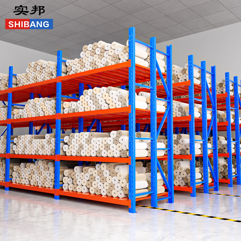 Estantes laminados de servicio pesado Shibang Estantes de tela de almacén grande Estantes de tela Ropa Comercio electrónico Almacenamiento expreso Marco de hierro personalizado