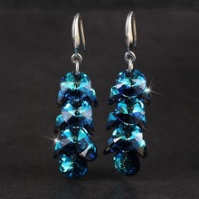 超閃女奧地利水晶耳墜深藍葡萄耳飾個性多層圓片韓版時尚氣質耳環