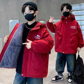 儿童装男童冬季加绒加厚外套2026新款中大童男孩秋冬款时髦派克服