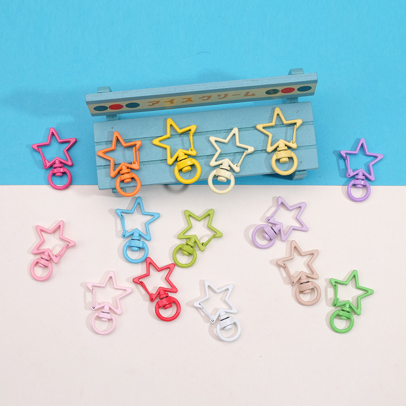 Painted Colorful Five-Pointed Star Buckle Jewelry with Hook Parts Rotatable Keychain DIY Hardware Accessories Wholesale