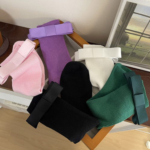 Hua Yanxi's new spring and summer product yk2 flocked bow mid-tube socks with dragon heart style Little Red Book candy-colored socks