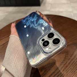 适用iPhone16promax手机壳狐尾烫金苹果15炫彩色大孔全包防摔保护