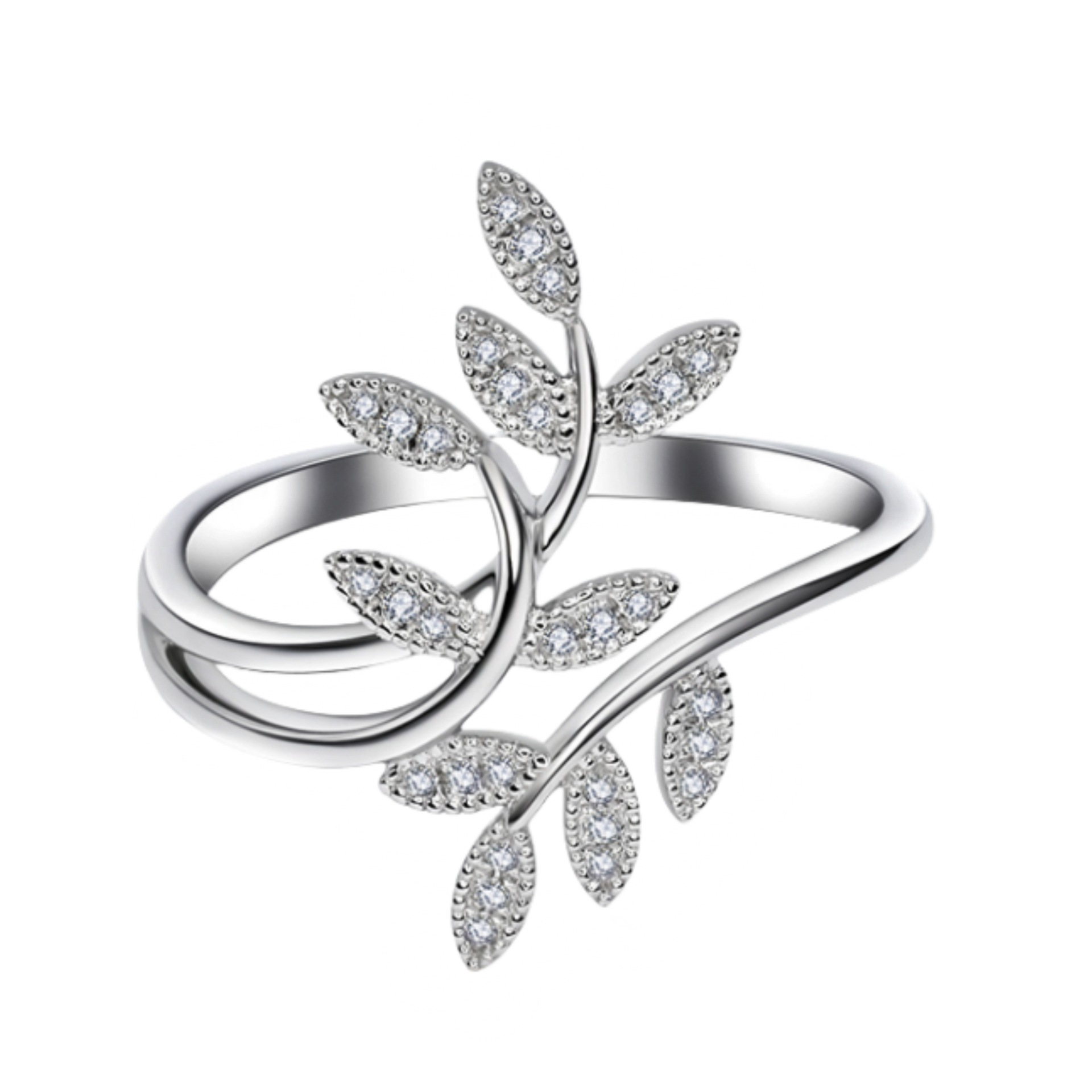 Fashionable Adjustable Zircon Flower Leaf Ring For Women_voghion.com