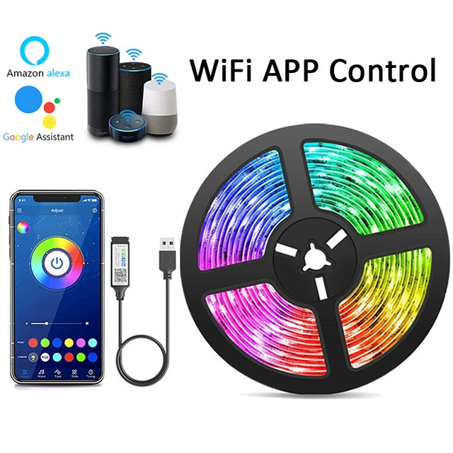 Умная светодиодная лента 5050, 5В, Wi‑Fi/Bluetooth, RGB с синхронизацией с музыкой, управление голосом по USB