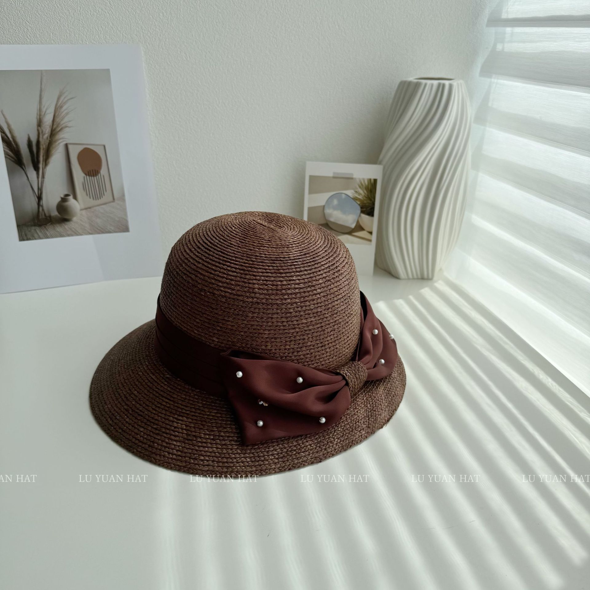 Hepburn Style Raffia Straw Sun Hat For Women Summer Beach Visor_voghion.com