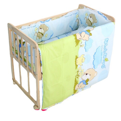 Baby crib cotton quilt wrap, anti-kick blanket cover, cushion mat, cartoon-style cotton quilt—removable and washable baby bedding set