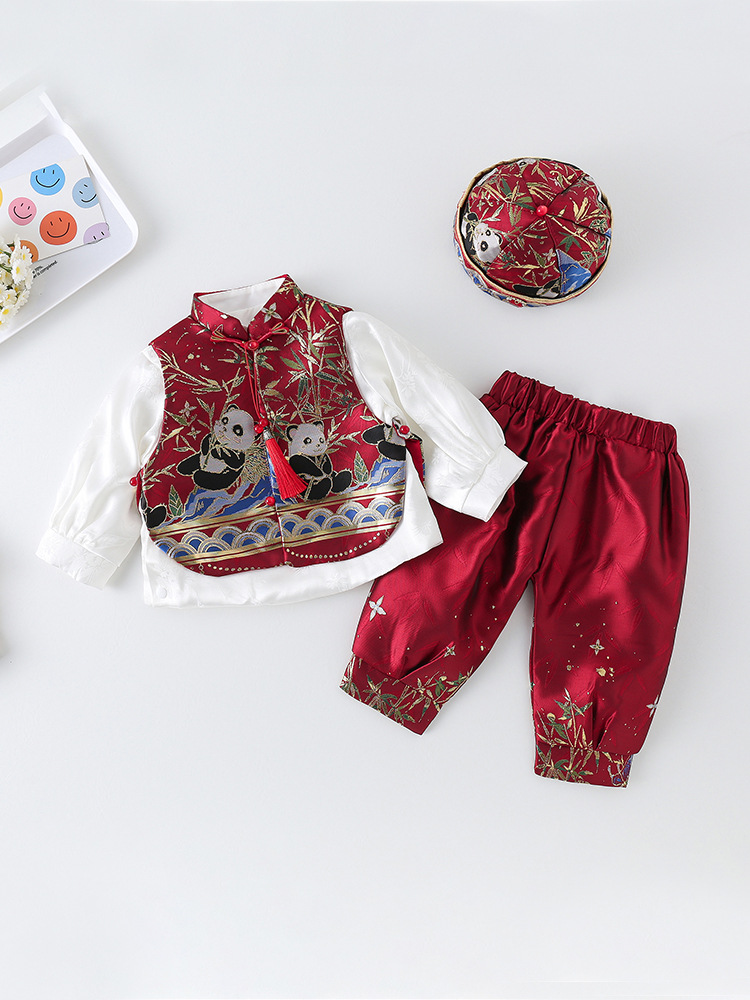 Ropa de otoño para bebés atrapar Zhou Tang ropa de bebés conjunto dividido vestido de aniversario para niños pequeños estilo chino estilo chino estilo chino