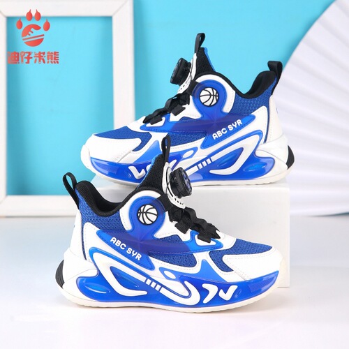Spring and autumn new children's basketball shoes, leather waterproof sneakers, friction and sound, boys 'rotating buttons