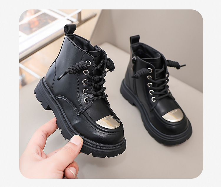 2024 New Korean Fashion Plush Martin Girls' Mid Top Short Boots, Flat Bottom Medium Size Children's Casual Cotton Boots_voghion.com