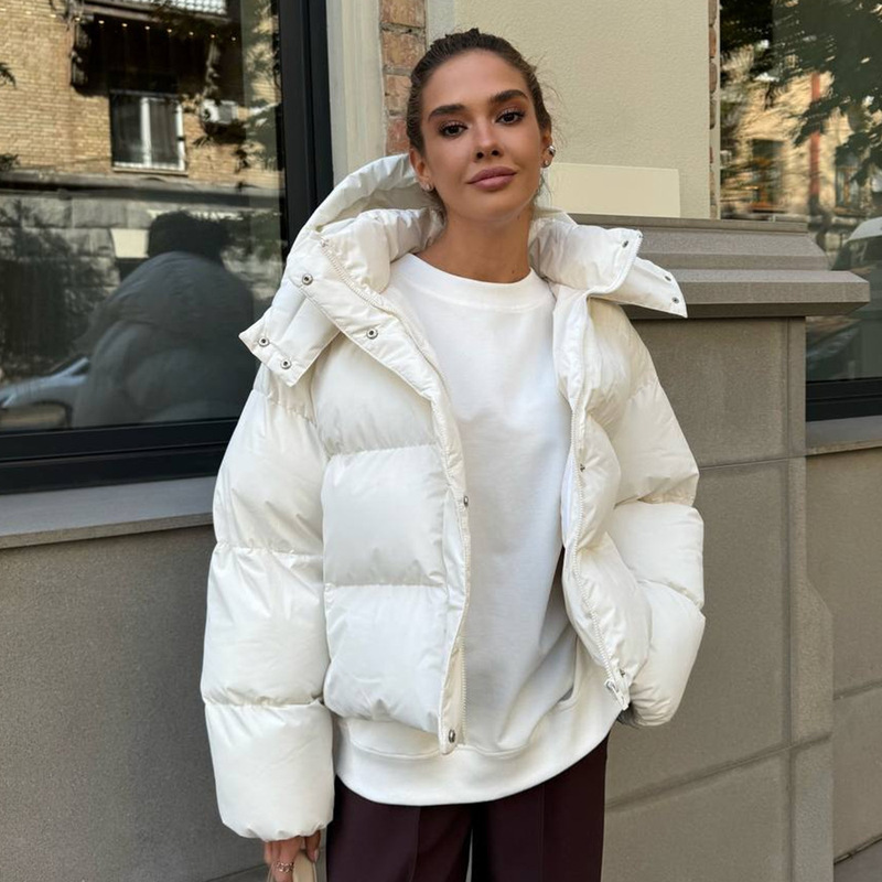 Cross-Border Cotton Jacket Women's 2025 Winter European and American New Cotton Jacket Loose Cotton Jacket Short Hooded Cotton Jacket