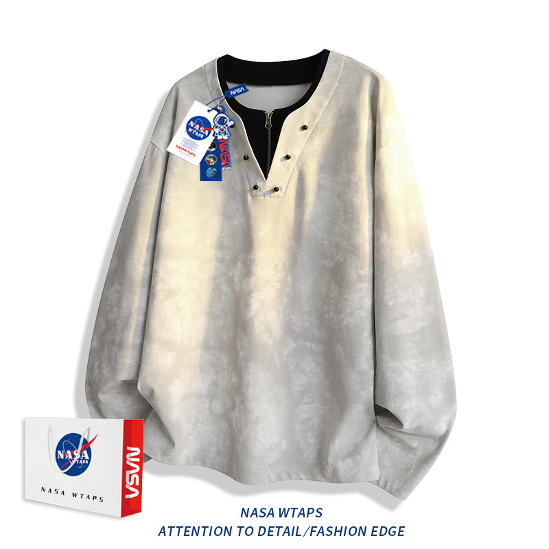 NASA ABOUT美式假两件半拉链卫衣男款春秋季新款宽松休闲运动套装|undefined