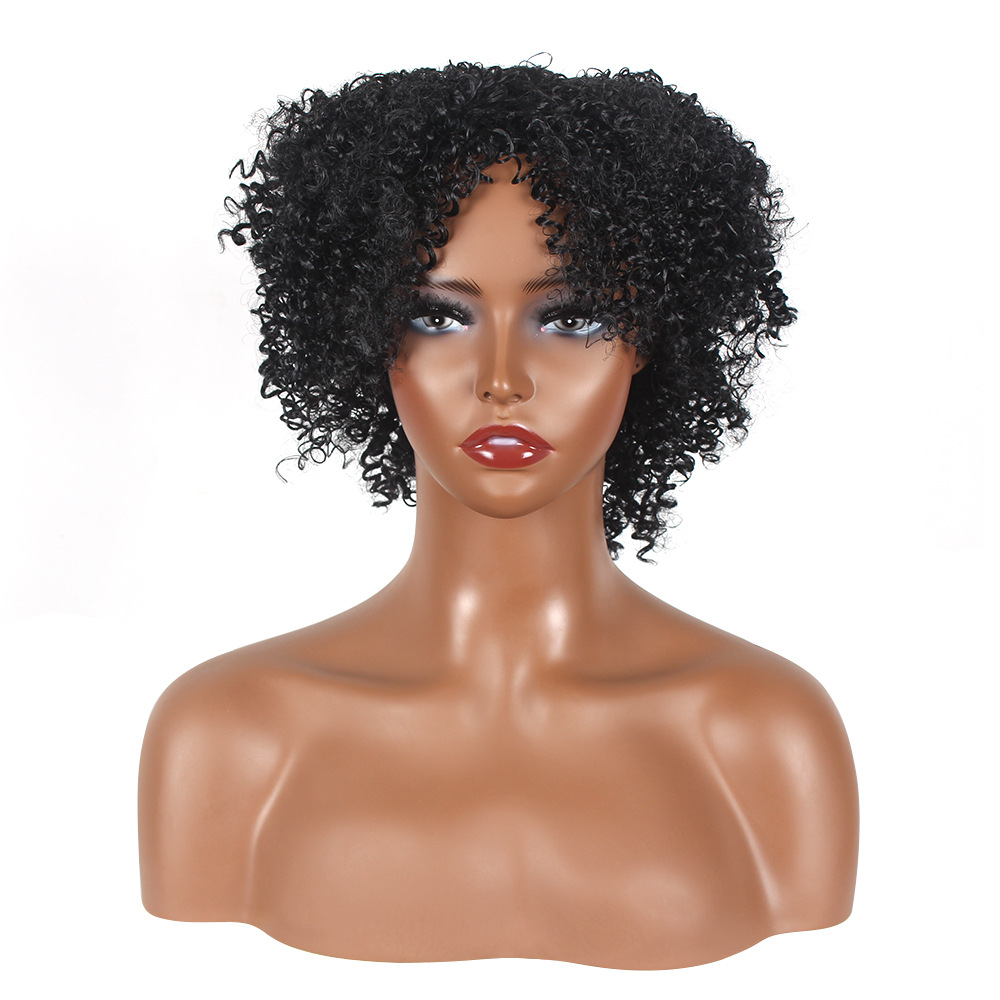 synthetic wig Small black short curly wig rose net_voghion.com